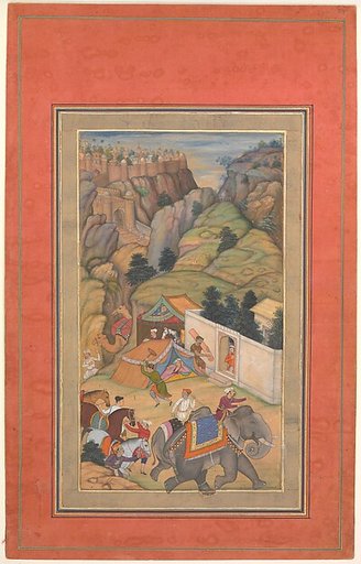"Camp Being Prepared in the Hills", Folio from a Manuscript of the Akbarnama. Folio from the Davis Album
