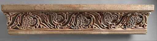 Fragment of a Painted Cornice Panel with Scrolling Vines