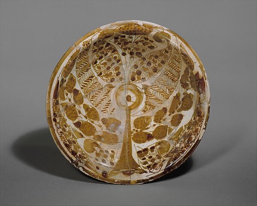 Three-color Luster Bowl with Stylized Tree