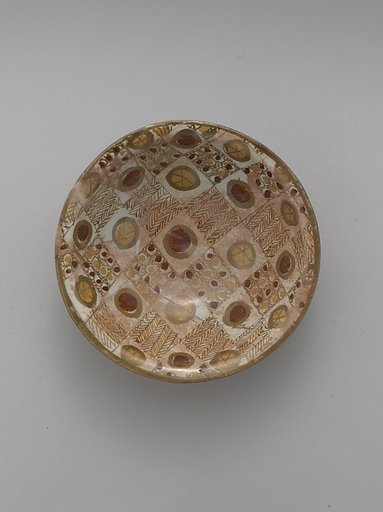 Three-Color Luster Bowl with a Checkerboard Pattern