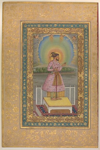 "Shah Jahan on a Terrace, Holding a Pendant Set With His Portrait", Folio from the Shah Jahan Album