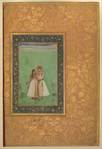 "Shah Shuja with a Beloved", Folio from the Shah Jahan Album