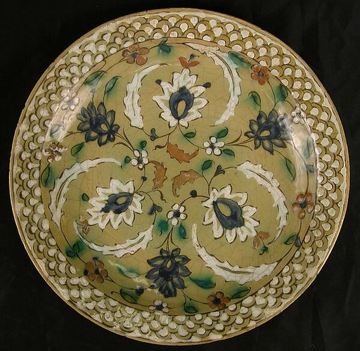 Dish with Floral Designs on an Olive Background