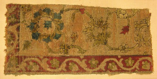 Velvet Fragment with Scrolling Floral Vine Design