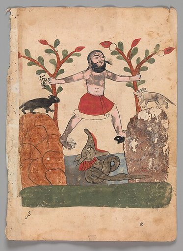 "Man's Fate or the Man Taking Refuge in a Well Inhabited by a Dragon", Folio from a Kalila wa Dimna