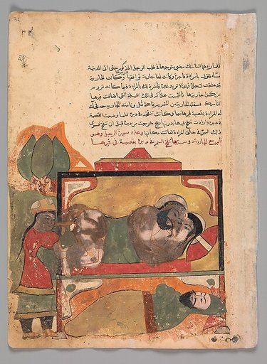 "The Ascetic Witnesses the Woman Trying to Poison the Lover", Folio from a Kalila wa Dimna