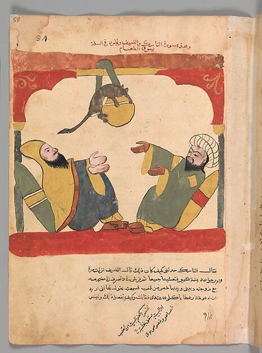 "The Ascetic and his Guest with the Mouse Steal the Ascetic's Food", Folio from a Kalila wa Dimna