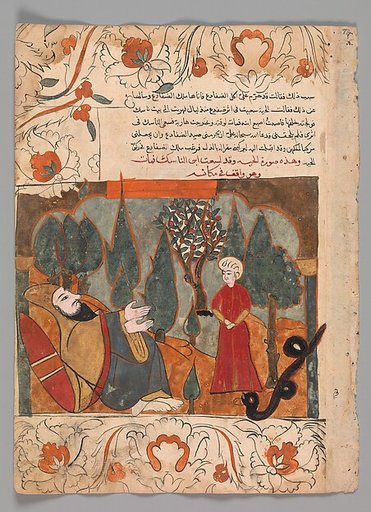 "The Old Snake Tells the Tale of Biting the Ascetic's Son by Mistake", Folio from a Kalila wa Dimna