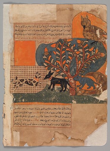 "The Trapped Cat and the Frightened Mouse (Rat ?)", Folio from a Kalila wa Dimna