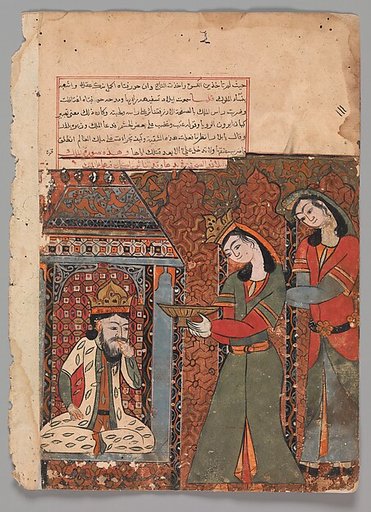 "Ilar (or Irakht) About to Throw the Bowl of Rice at the King", Folio from a Kalila wa Dimna