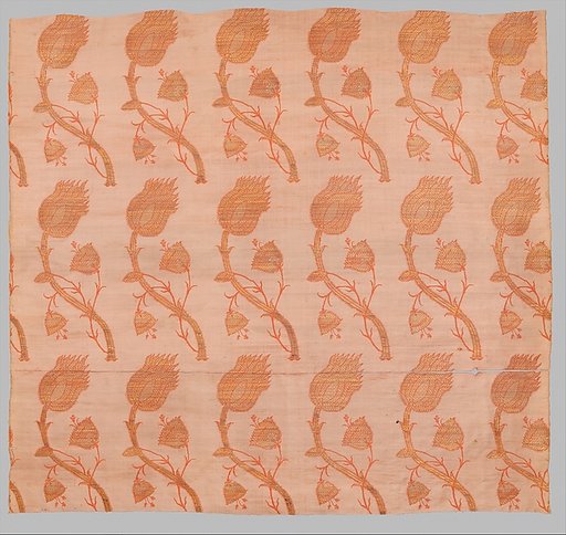 Textile Fragment with a Repeating Pattern of Interlocked Tulips and Poppies