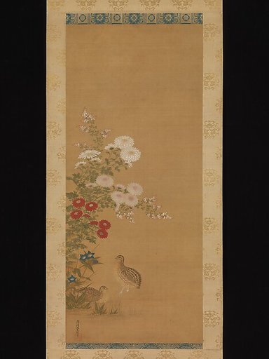 Quail and Autumn Flowers