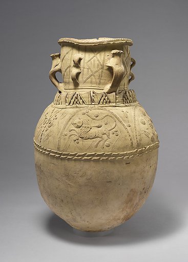 Large Storage Jar for Cool Water With a Bejeweled Lion, Hare, and Deer