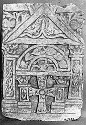 Funerary Stele with Cross at Center in Architectural Frame