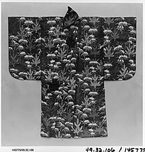 Noh Robe (Karaori) with Pattern of Young Pines and Snow-Covered Bamboo on a Red Ground