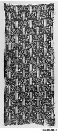 Piece of Cloth for Kimono with Pattern of Round Fans (Uchiwa), Bamboo, and Interrupted Stripes
