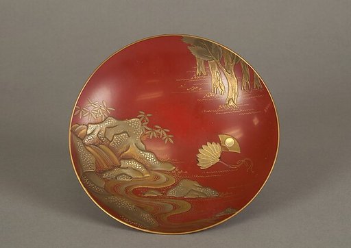 Sake Cup with Scenes from the Noh Plays Pine in the Winds, Yōrō Falls, and The Tengu of Mount Kurama