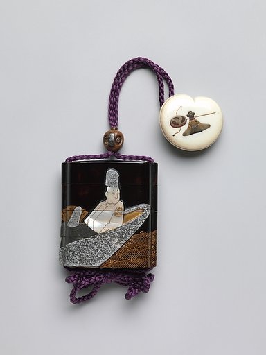 Case (Inrō) with Design of Courtier and Lady in a Boat (from the Tale of Genji)