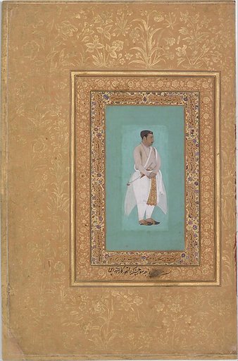 recto: "Portrait of Raja Suraj Singh Rathor", verso: Page of Calligraphy. Folio from the Shah Jahan Album