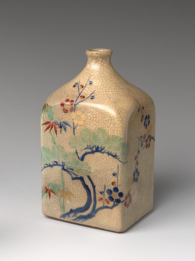 Sake Bottle (Tokkuri) with “Three Friends of Winter” (Pine, Bamboo, and Plum)