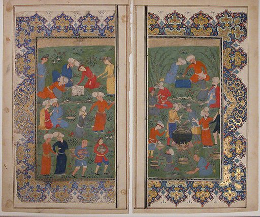 "Preparing a Noonday Meal on an Outing", Folio from a Kulliyat (Complete Works) of Sa'di