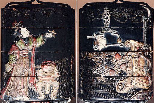 Case (Inrō) with Design of Chinese Woman at Court Feeding a Parrot
