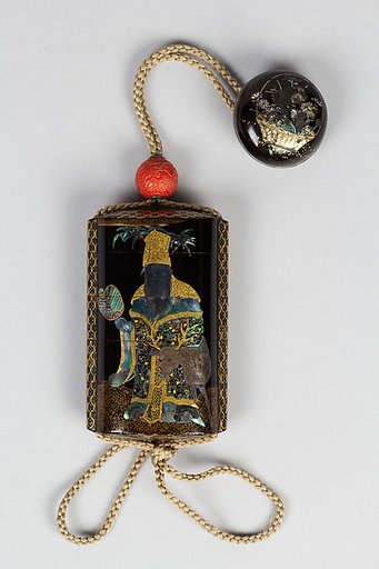 Inrō with God of Longevity (Jurōjin) and a Stag (obverse) and Long-Tailed Turtle (Minogame) under Bamboo (reverse)