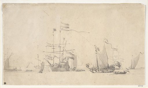 Dutch Ships at Anchor with a Yacht Lying Head to the Wind