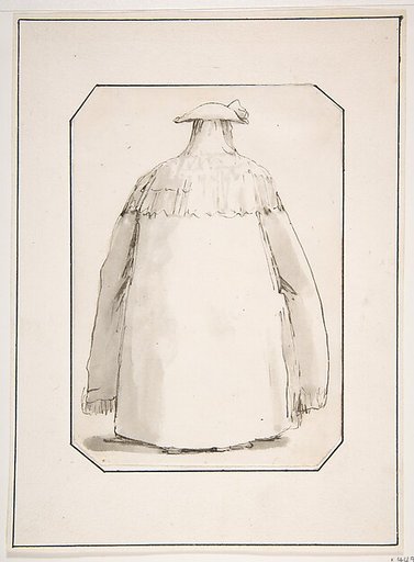 Caricature of a Fat Person Wearing a Long Cloak and a Tricorne, Seen from Behind