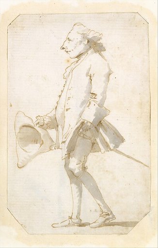 Caricature of a Man Holding a Tricorne, Walking to the Left