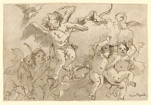 Cupid Blindfolded in the Clouds, with Five Attendant Putti