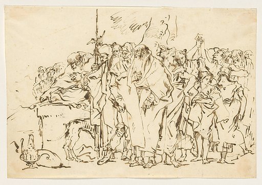 A Crowd of Persons in Antique Roman or Oriental Dress, Gathering at a Pagan Altar