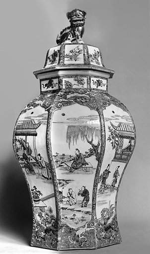 Covered jar with narrative scenes