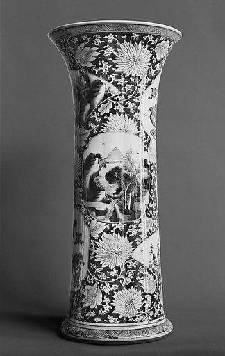 Vase with landscape and bird-and-flower scenes