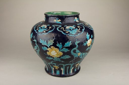 Jar with peafowl