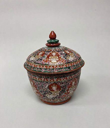 Covered bowl with Buddhism images