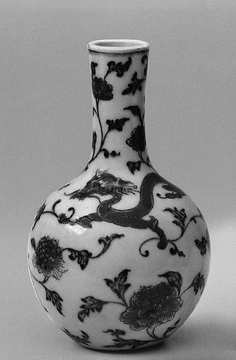 Vase with dragons amid floral sprays