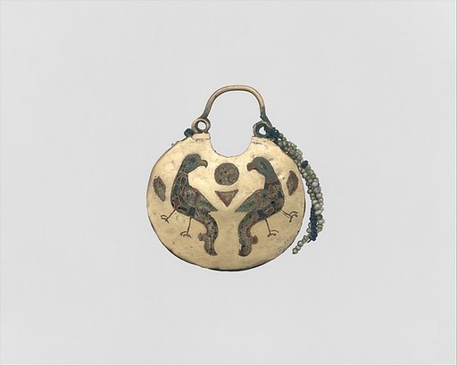 One of a Pair of Temple Pendants, with Confronted Birds (front) and Human Heads (back)