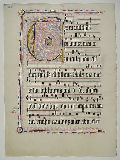 Manuscript Leaf with Initial T, from an Antiphonary