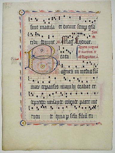 Manuscript Leaf with Initial B, from an Antiphonary