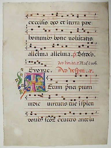 Manuscript Leaf with Initial T, from an Antiphonary