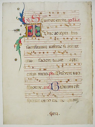 Manuscript Leaf with Initial T, from an Antiphonary