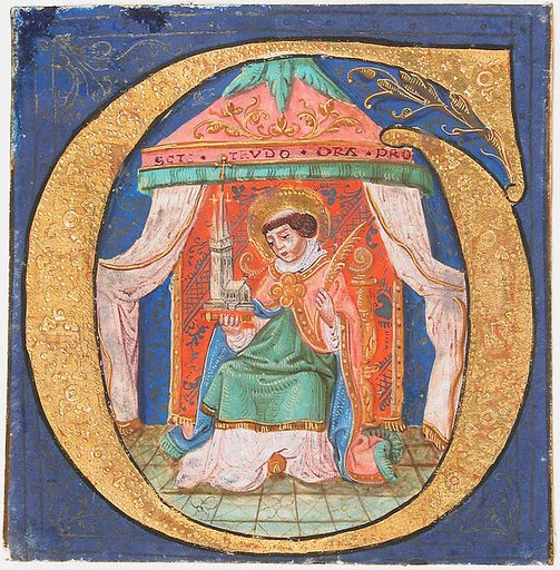 Manuscript Illumination with Saint Trudo (Trond) in an Initial O, from a Choir Book