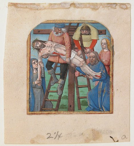 Manuscript Illumination with the Descent from the Cross, from a Book of Hours