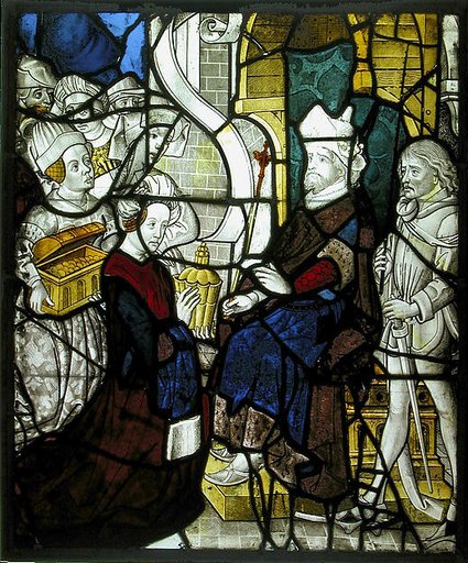 Glass Panel with Solomon Receiving The Queen of Sheba
