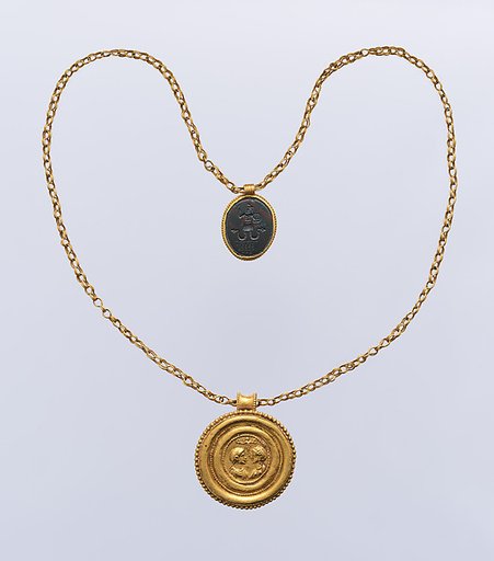 Necklace with Gold Marriage Medallion and Hematite Amulet