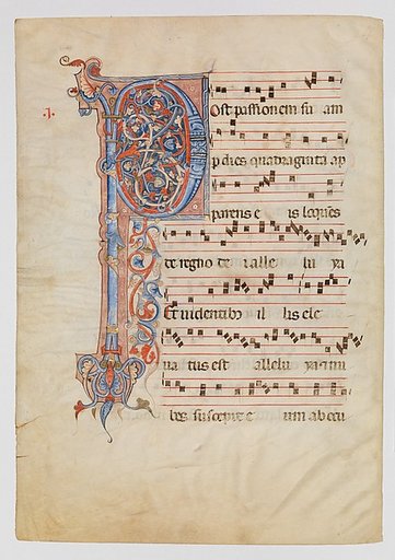 Manuscript Leaf with Foliated Initial P, from an Antiphonary