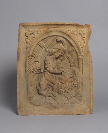 Oven Tile with Samson and the Lion (Based on an Engraving by Master E.S.)
