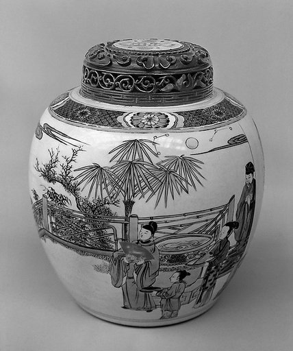 Jar with figures in a garden