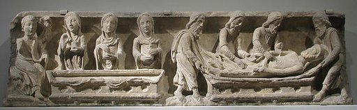 Lintel with the Entombment of Christ (right) and the Holy Women and Angel at the Sepulchre (left)